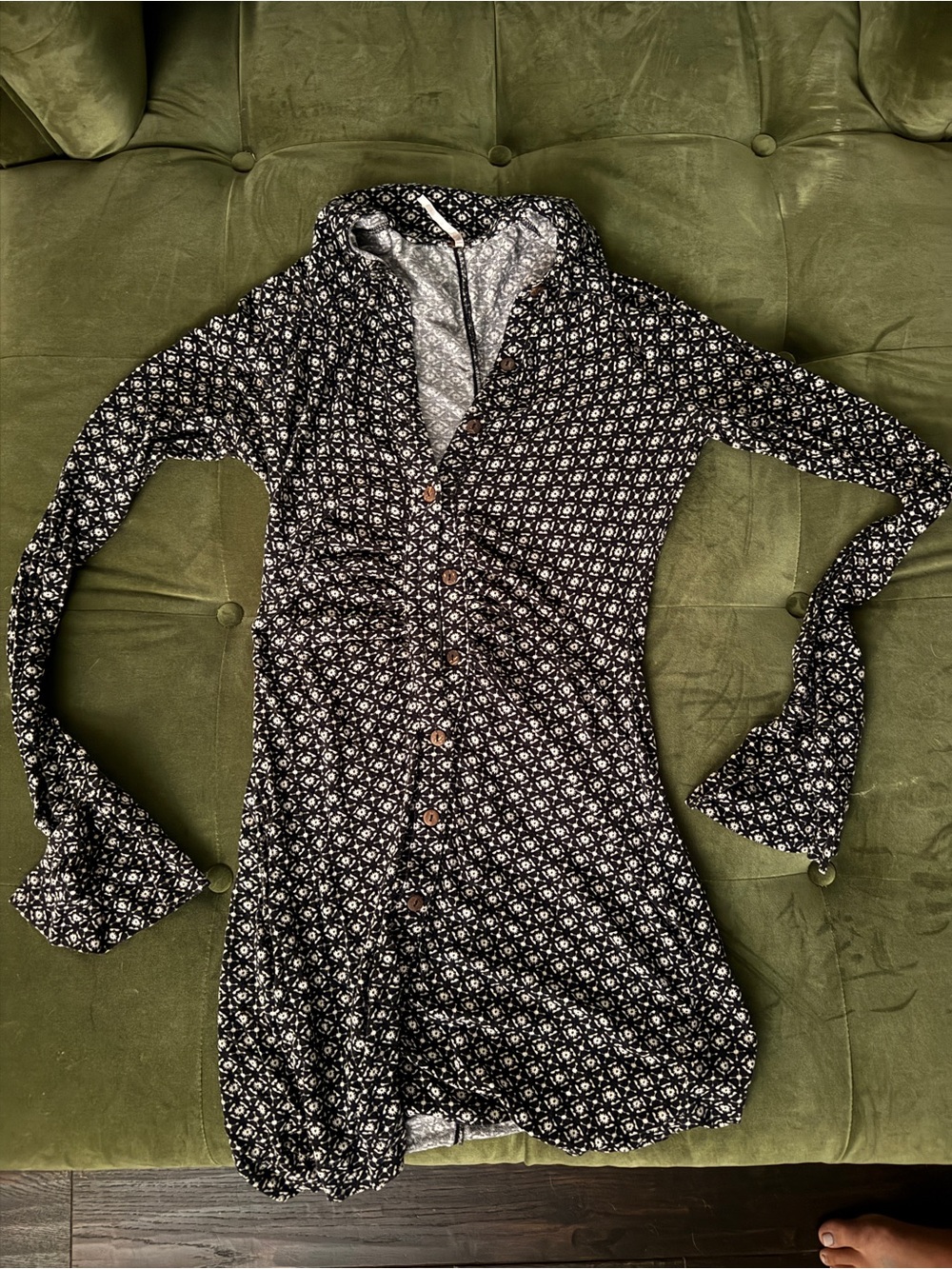 Free People Black Floral Mini Button-Front Dress
